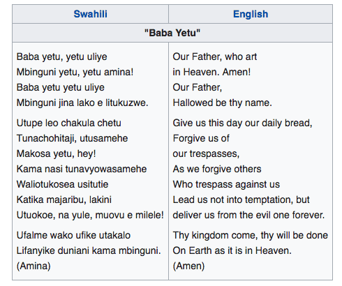 Baba Yetu lyrics