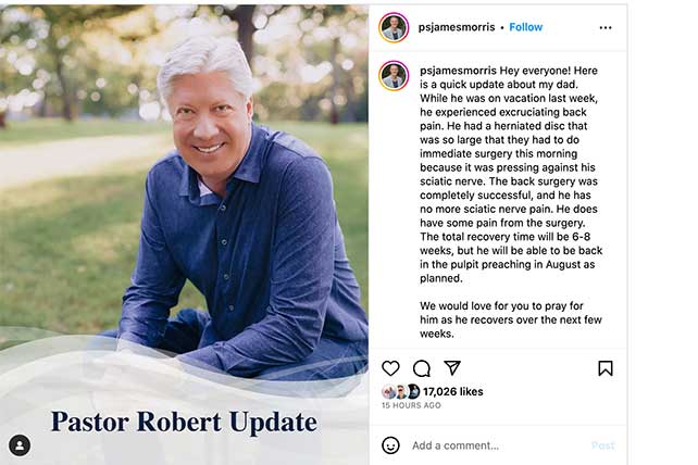 Pastor Robert Morris Has 'Immediate Surgery' for Herniated Disc. Son ...