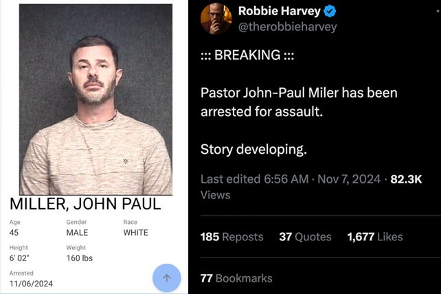 Pastor John-Paul Miller Arrested for Assault, Released on Bond Less Than a Week After FBI Raid